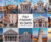 a collage of different buildings with text Italy Itinerary 10 Days Starting in Rome